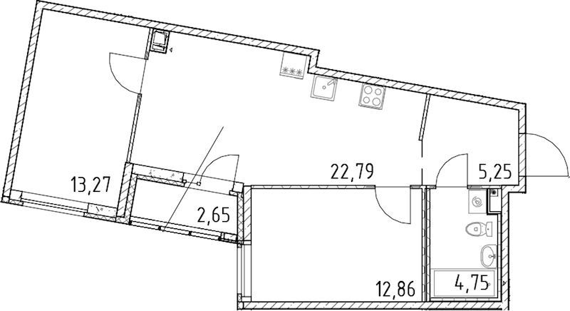 2-комнатная квартира 58.92 м², 16/17 эт., ЖК «Город Первых»